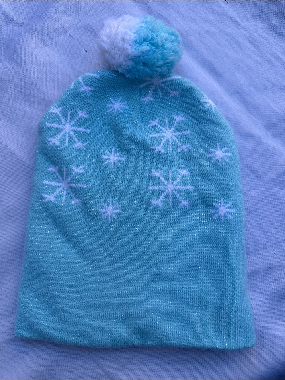 Faded Glory Light Blue Snowflake Pom Beanie
